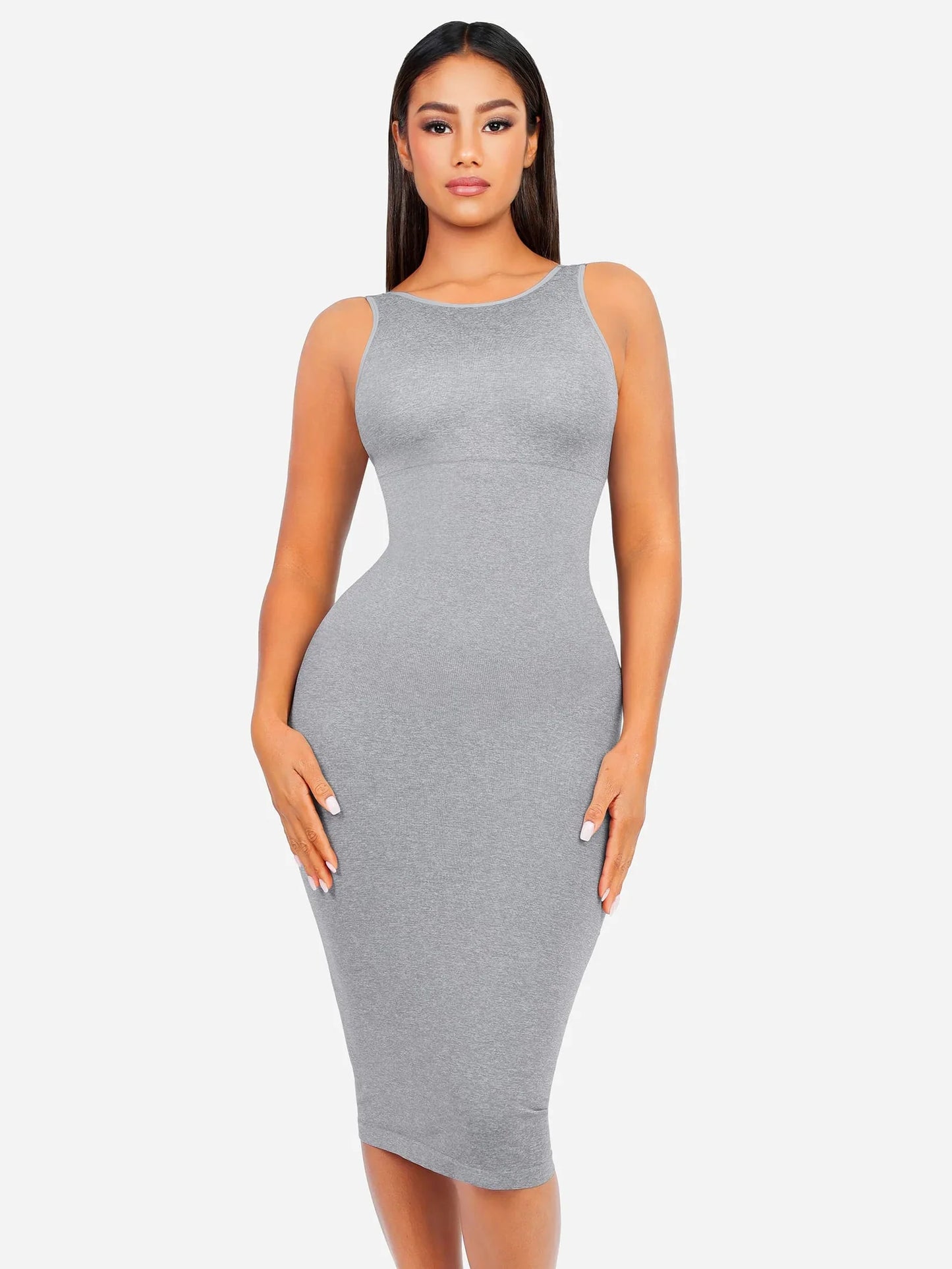 Vestido Moldeador Midi de Escote Alto Sin Costuras
