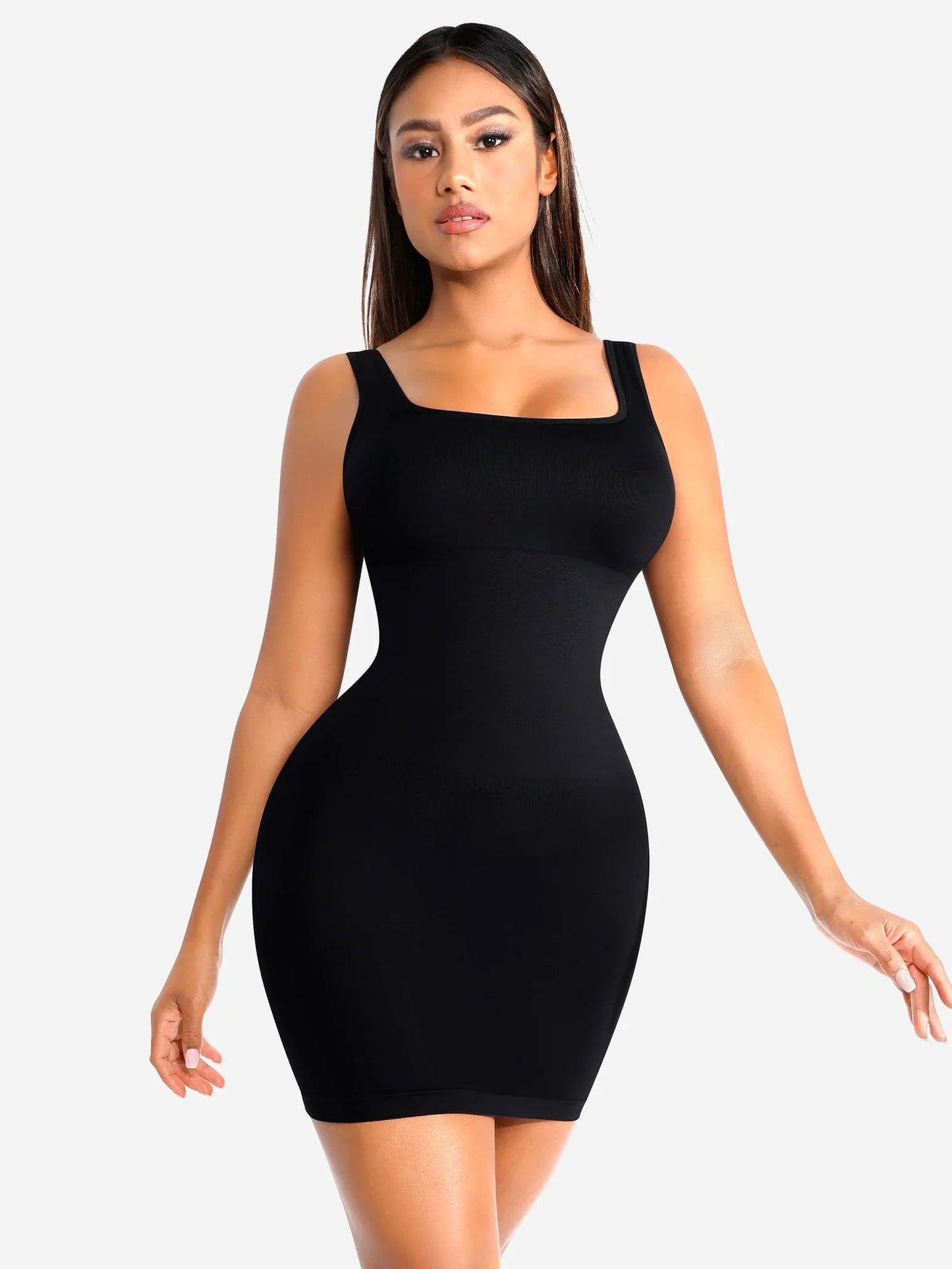 Vestido Moldeador Corto de Escote Cuadrado Sin Costuras