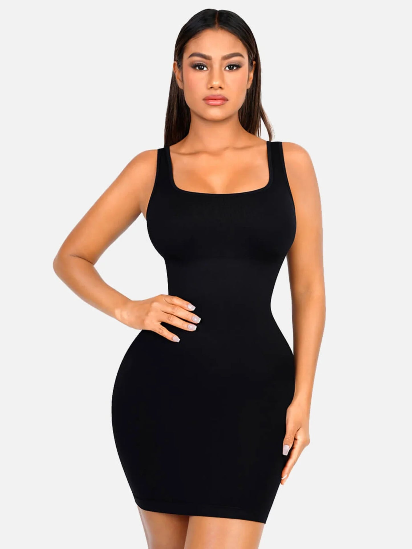 Vestido Moldeador Corto de Escote Cuadrado Sin Costuras