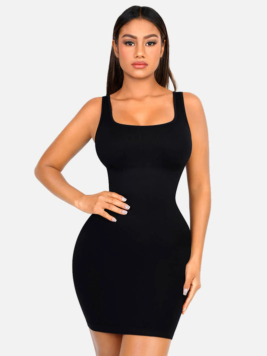 Vestido Moldeador Corto de Escote Cuadrado Sin Costuras