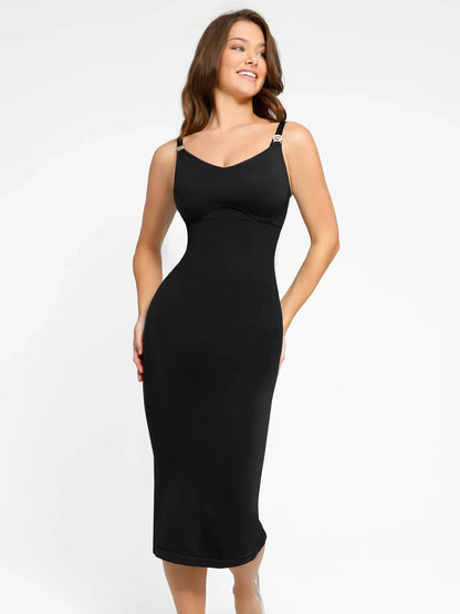Vestido Moldeador Midi de Escote Medio Sin Costuras