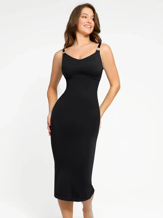 Vestido Moldeador Midi de Escote Medio Sin Costuras