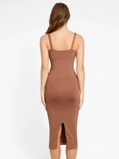 Vestido Moldeador Midi de Escote Medio Sin Costuras
