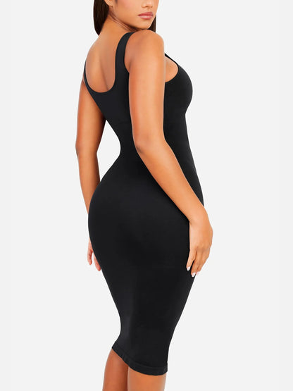 Vestido Moldeador Midi de Escote Alto Sin Costuras
