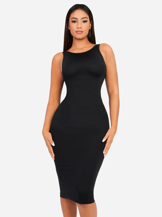 Vestido Moldeador Midi de Escote Alto Sin Costuras