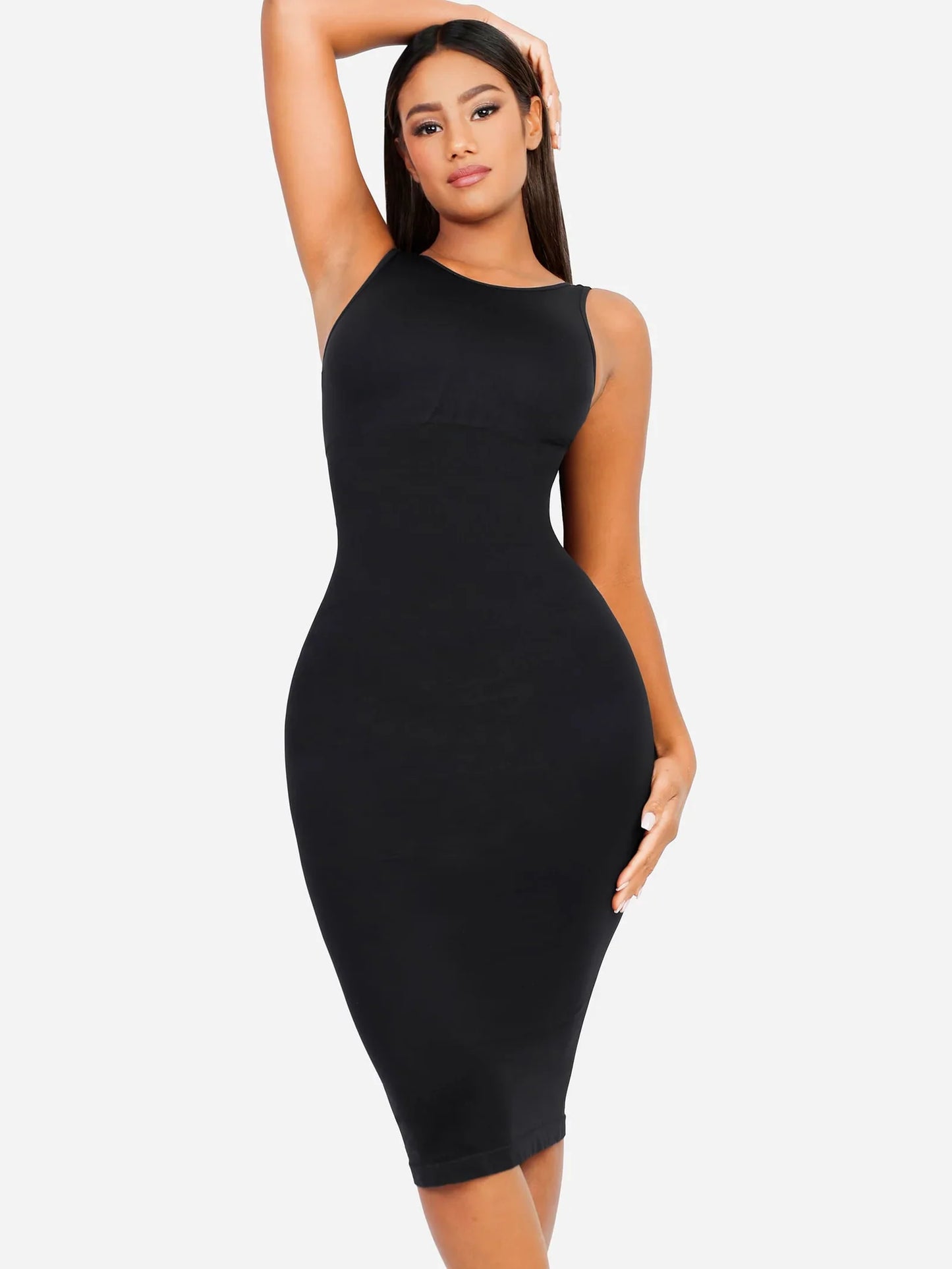 Vestido Moldeador Midi de Escote Alto Sin Costuras