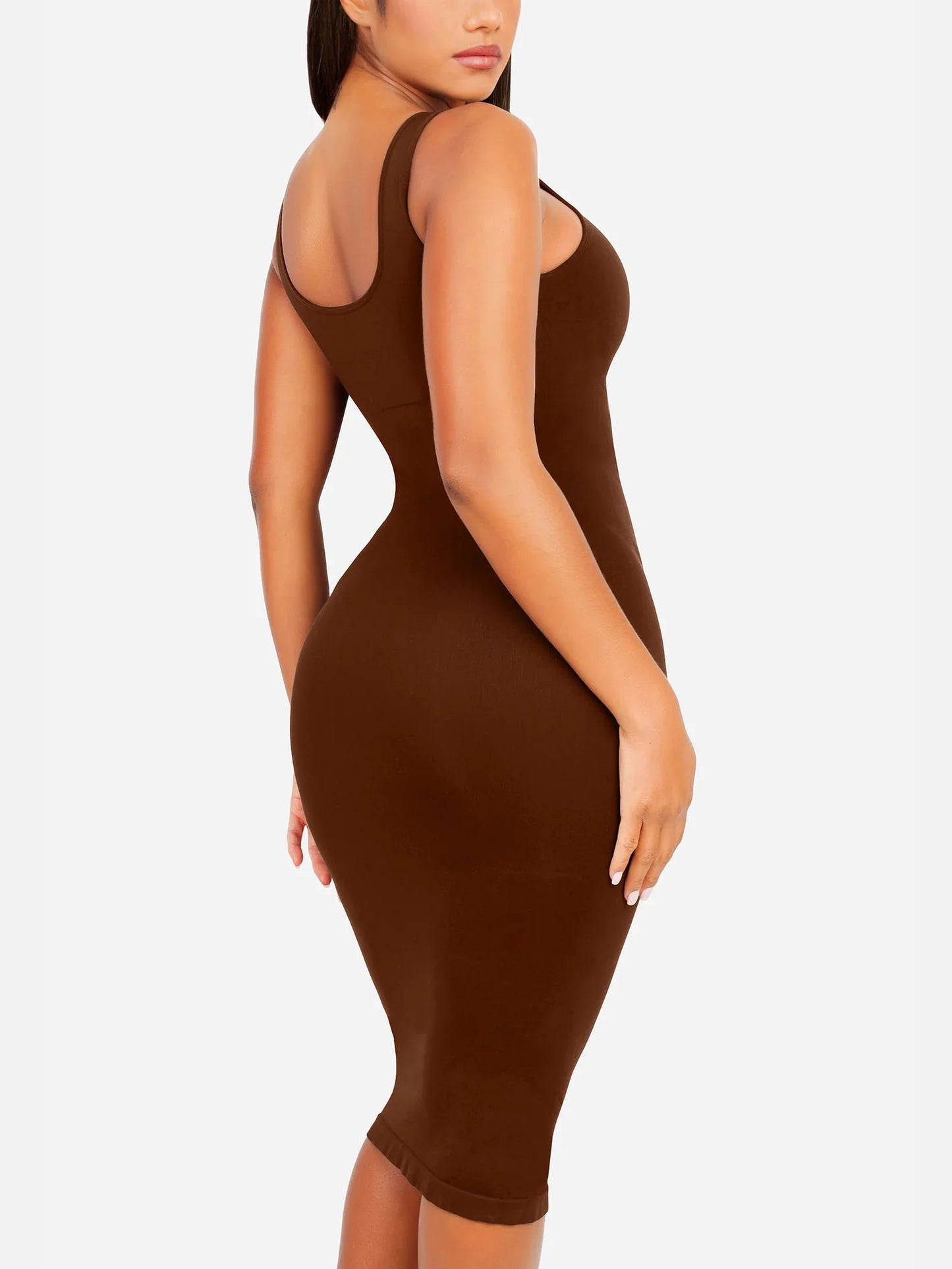 Vestido Moldeador Midi de Escote Alto Sin Costuras