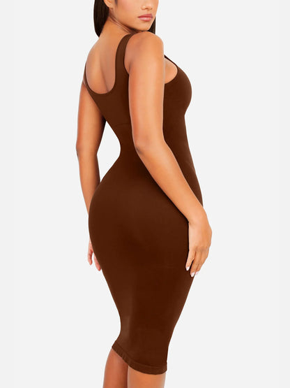 Vestido Moldeador Midi de Escote Alto Sin Costuras