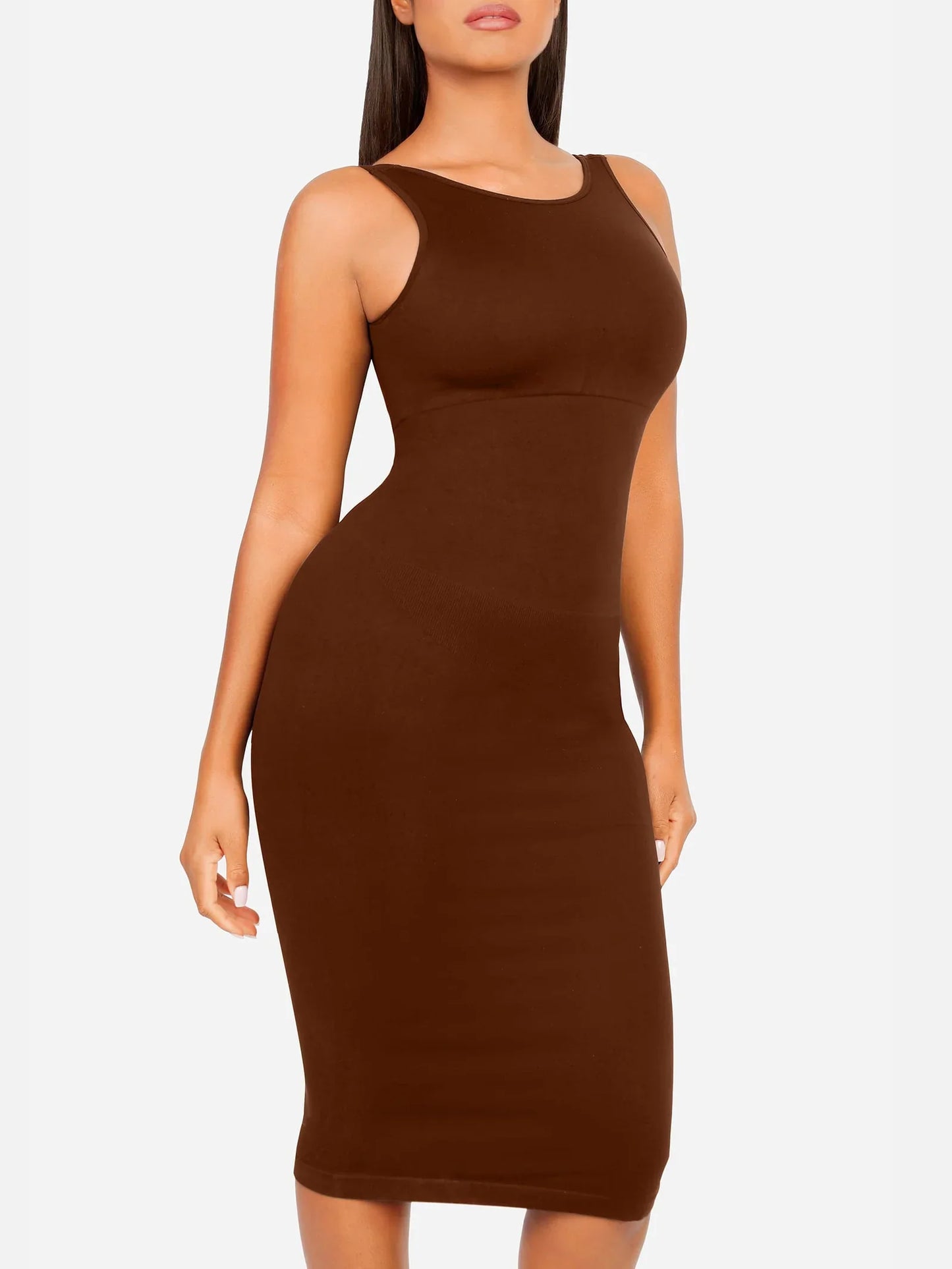 Vestido Moldeador Midi de Escote Alto Sin Costuras