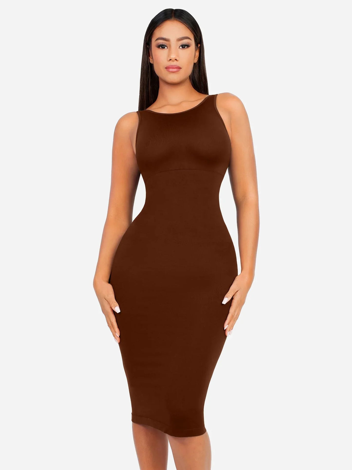 Vestido Moldeador Midi de Escote Alto Sin Costuras