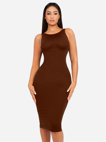 Vestido Moldeador Midi de Escote Alto Sin Costuras