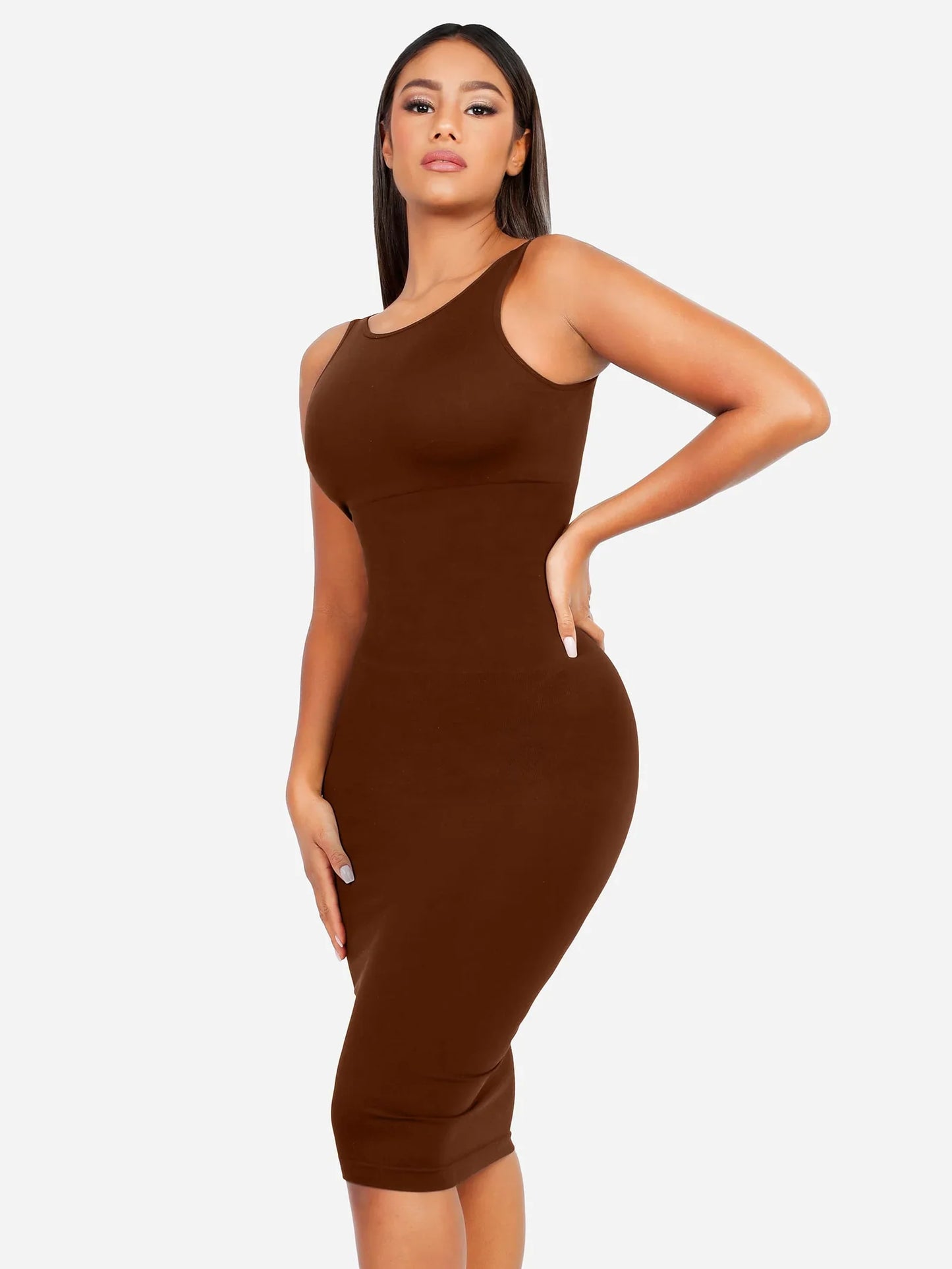 Vestido Moldeador Midi de Escote Alto Sin Costuras
