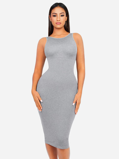 Vestido Moldeador Midi de Escote Alto Sin Costuras