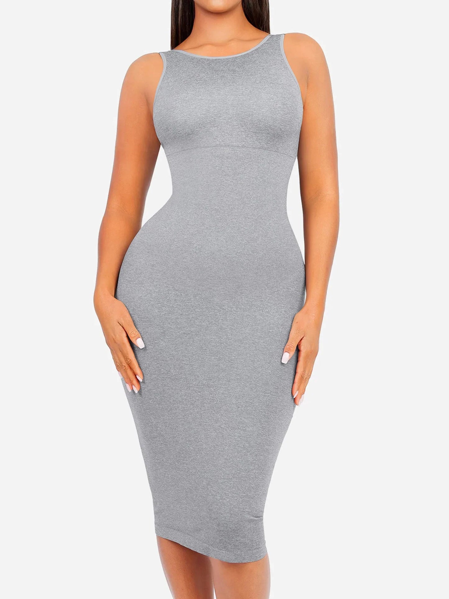 Vestido Moldeador Midi de Escote Alto Sin Costuras