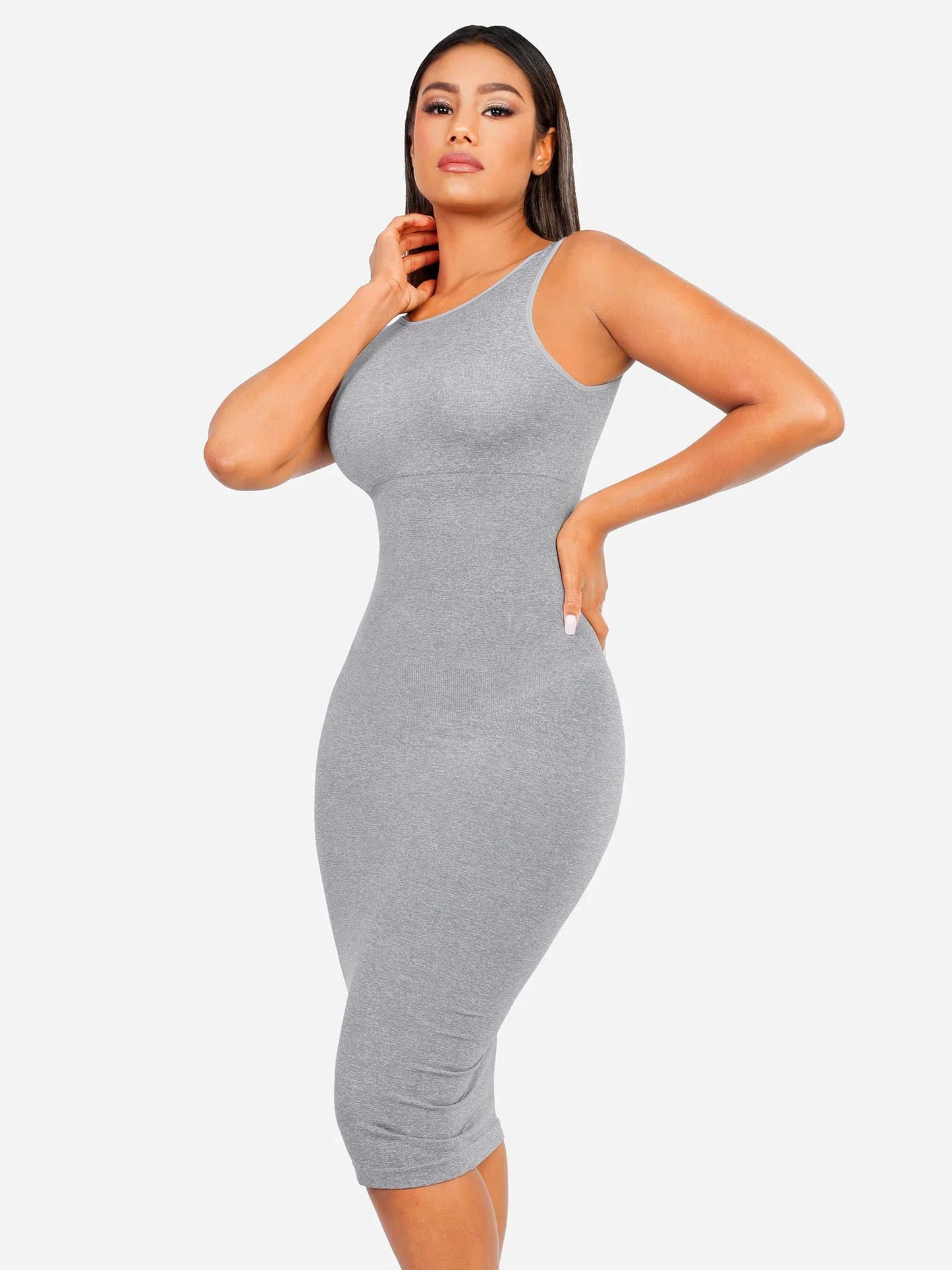 Vestido Moldeador Midi de Escote Alto Sin Costuras