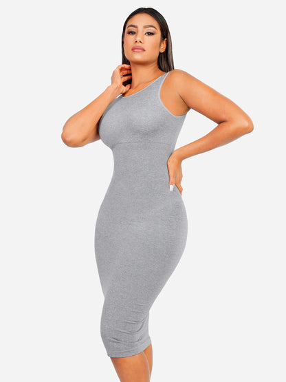 Vestido Moldeador Midi de Escote Alto Sin Costuras