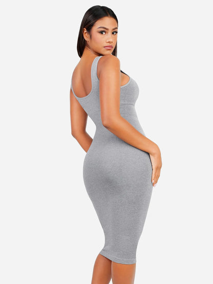 Vestido Moldeador Midi de Escote Alto Sin Costuras