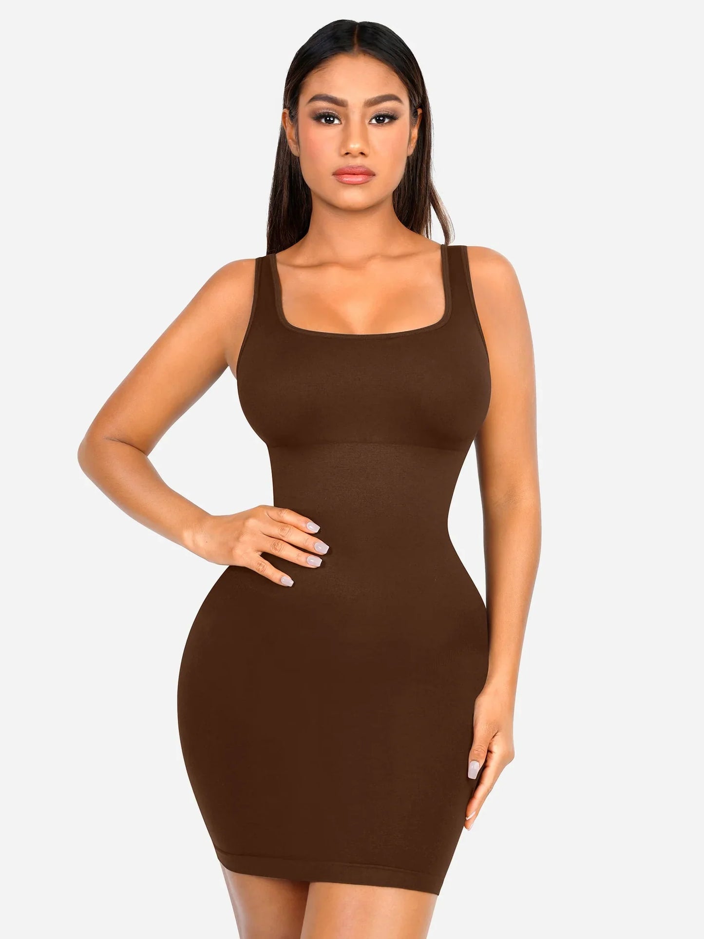 Vestido Moldeador Corto de Escote Cuadrado Sin Costuras