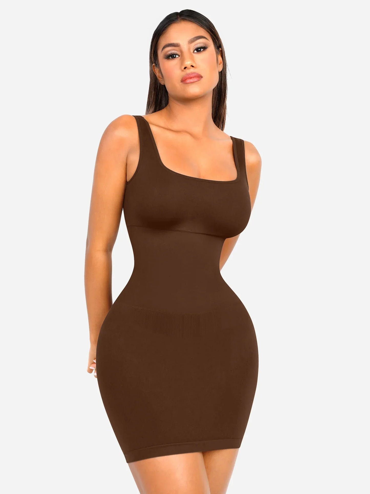 Vestido Moldeador Corto de Escote Cuadrado Sin Costuras