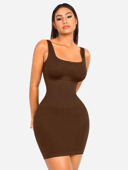 Vestido Moldeador Corto de Escote Cuadrado Sin Costuras