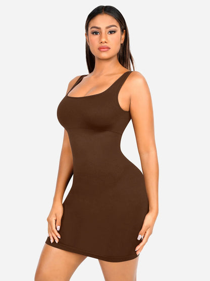 Vestido Moldeador Corto de Escote Cuadrado Sin Costuras