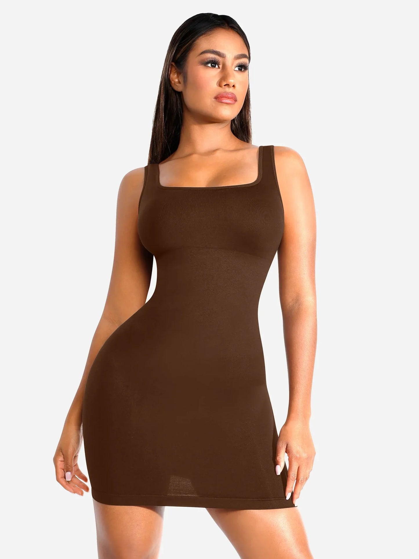 Vestido Moldeador Corto de Escote Cuadrado Sin Costuras