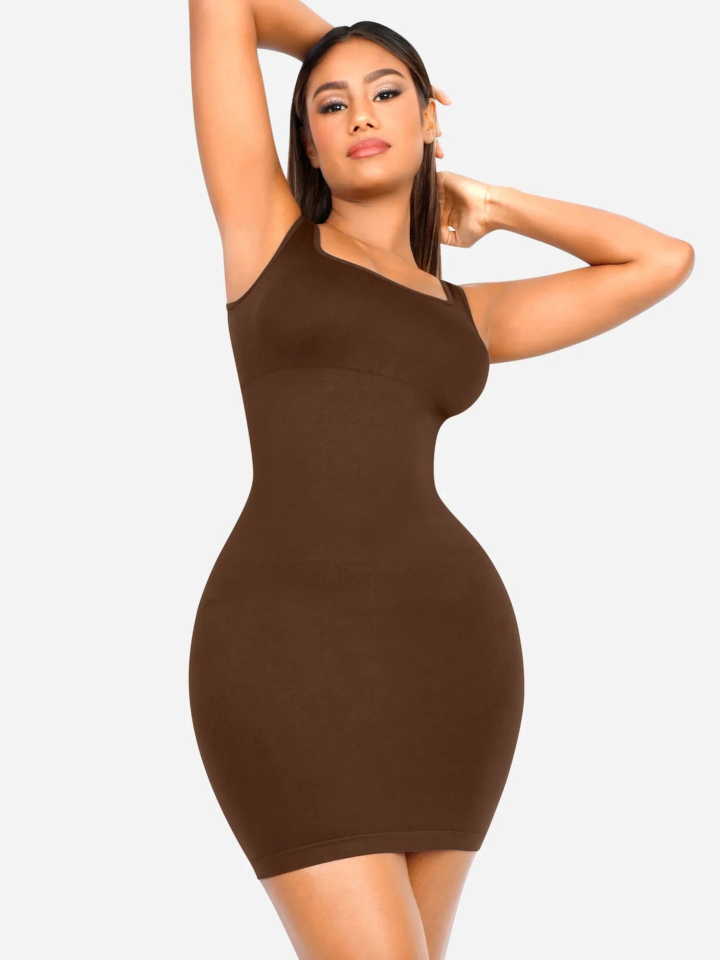 Vestido Moldeador Corto de Escote Cuadrado Sin Costuras